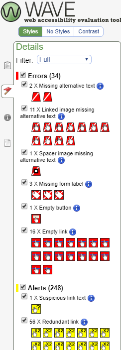 WAVE extension listing accessibility errors